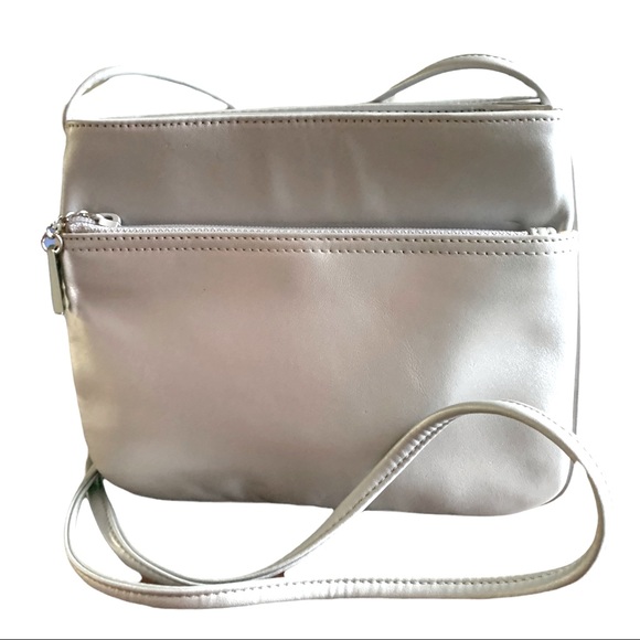 Giani Bernini Handbags - GIANI BERNINI LEATHER CROSSBODY SOFT SILVERY GRAY COLOR - SLEEK MINIMALIST STYLE